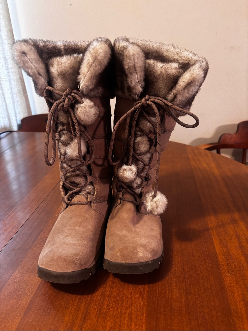 BOBS from Skechers Taupe Faux-Fur Lace-Up Winter Boots